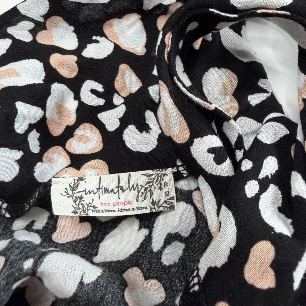 FREE PEOPLE Bare It All Bodysuit Black Leopard Heart Print Lace Women's Size XS